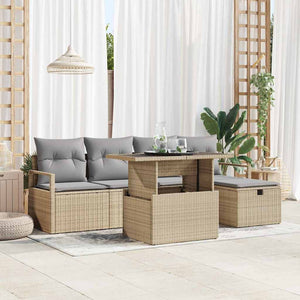 Trädgårdsoffset med kudde med lagring 6 pcs Beige Poly rattan