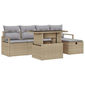 Trädgårdsoffset med kudde med lagring 6 pcs Beige Poly rattan