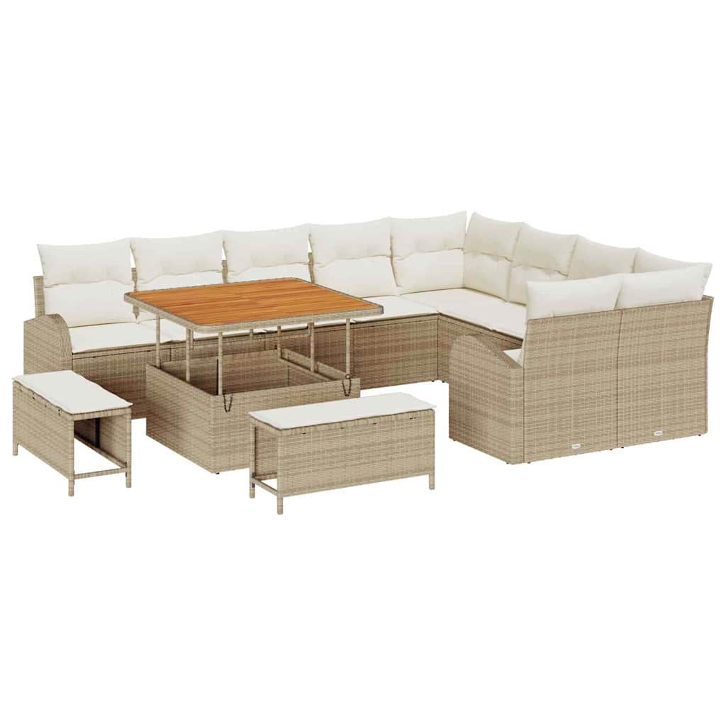 Trädgårdsoffset med kudde 12 pcs Beige Poly rattan