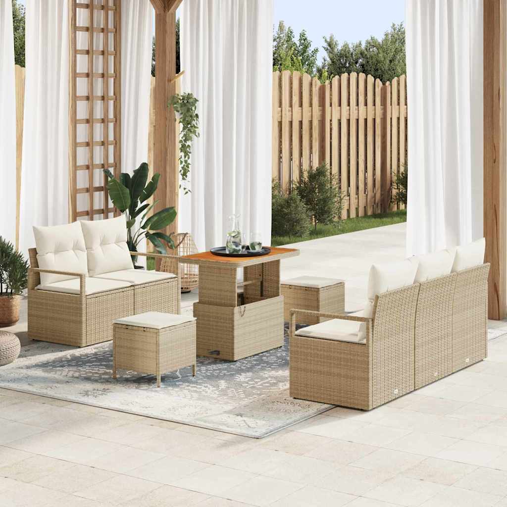 Trädgårdsoffset med kudde 8 pcs Beige Poly rattan