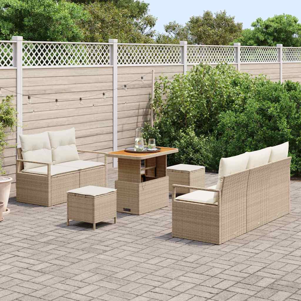 Trädgårdsoffset med kudde 8 pcs Beige Poly rattan
