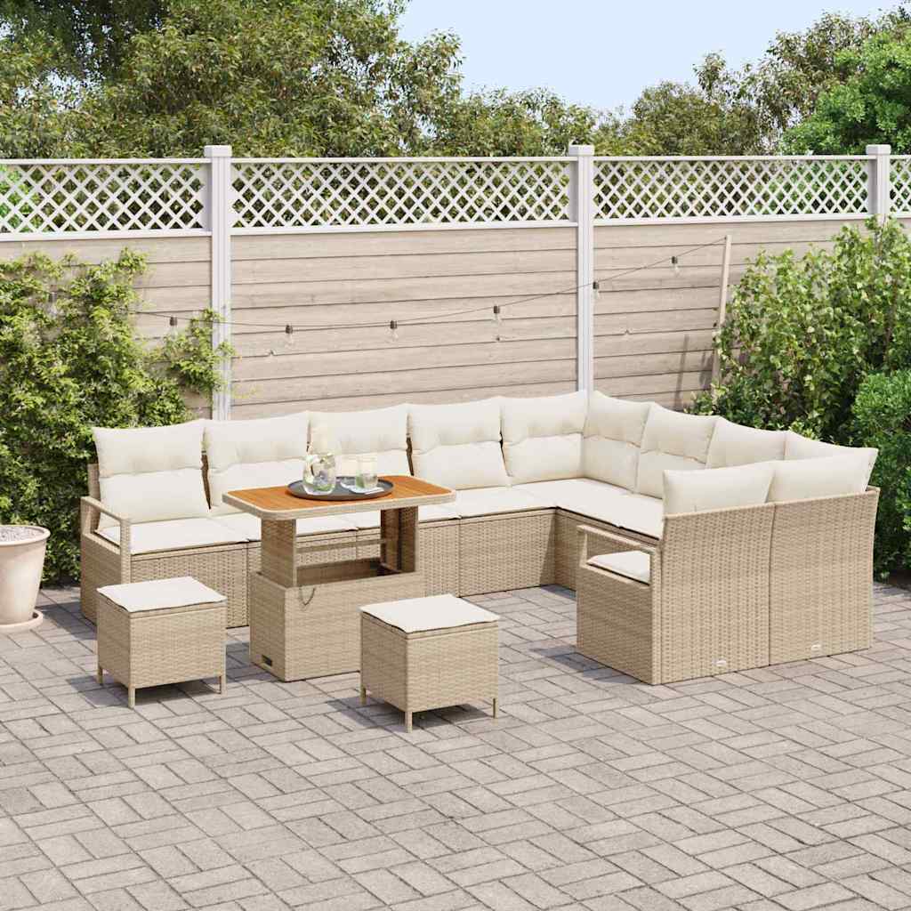 Trädgårdsoffset med kudde 12 pcs Beige Poly rattan