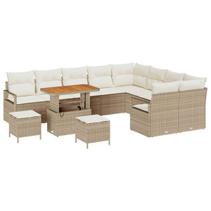 Trädgårdsoffset med kudde 12 pcs Beige Poly rattan