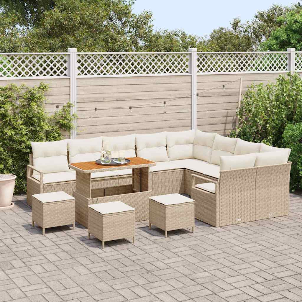 Trädgårdsoffset med kudde 13 pcs Beige Poly rattan
