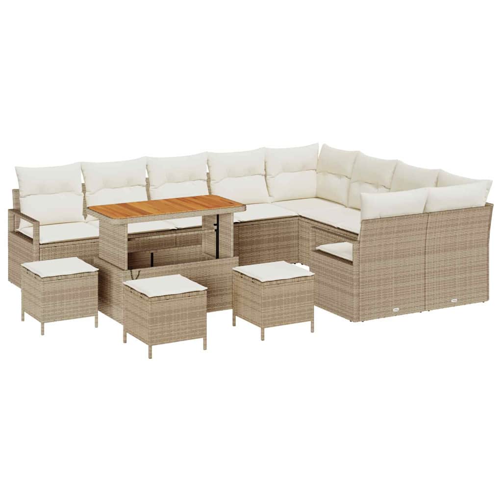 Trädgårdsoffset med kudde 13 pcs Beige Poly rattan