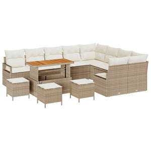 Trädgårdsoffset med kudde 13 pcs Beige Poly rattan