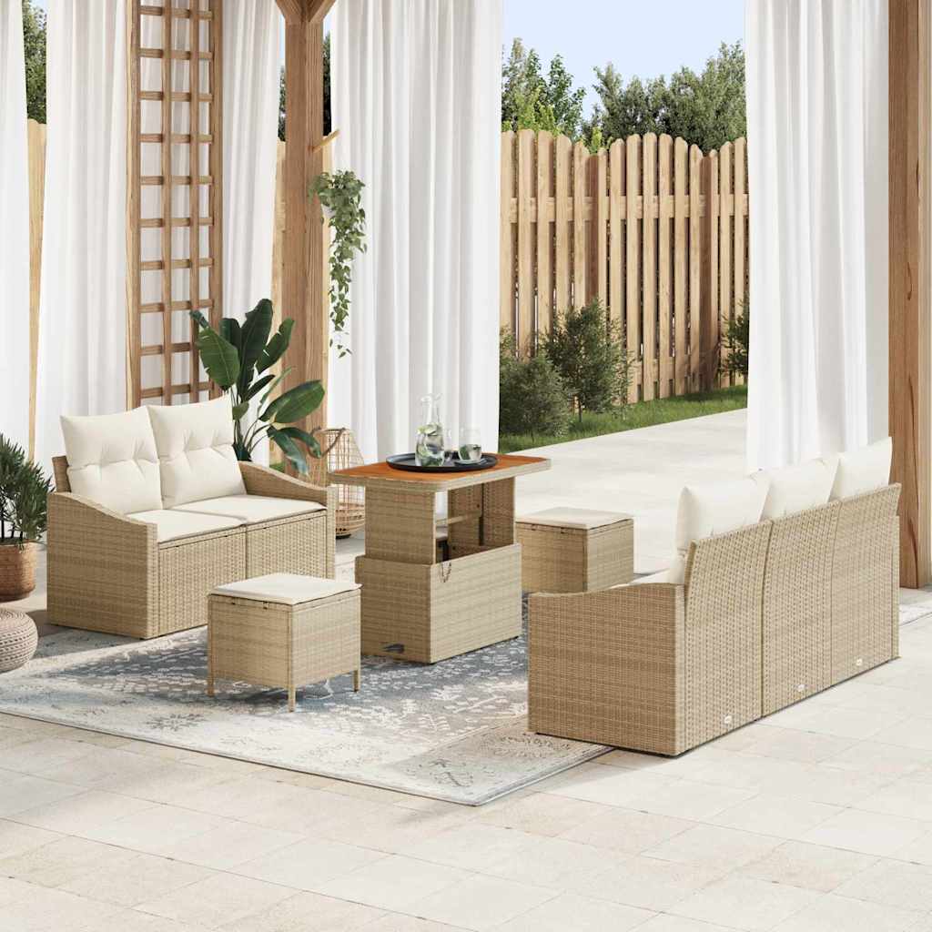 Trädgårdsoffset med kudde 8 pcs Beige Poly rattan