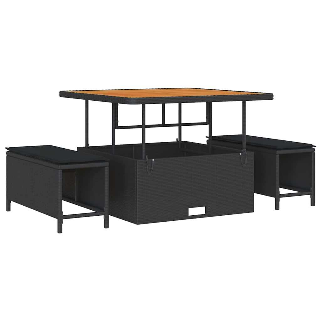 Trädgårdsoffset med kudde 11 pcs Svart Poly rattan