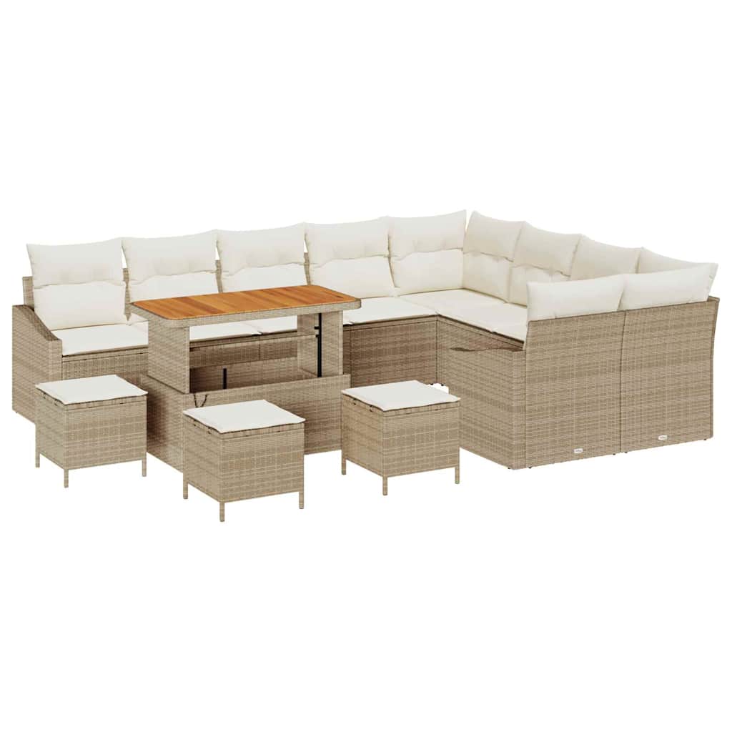 Trädgårdsoffset med kudde 13 pcs Beige Poly rattan