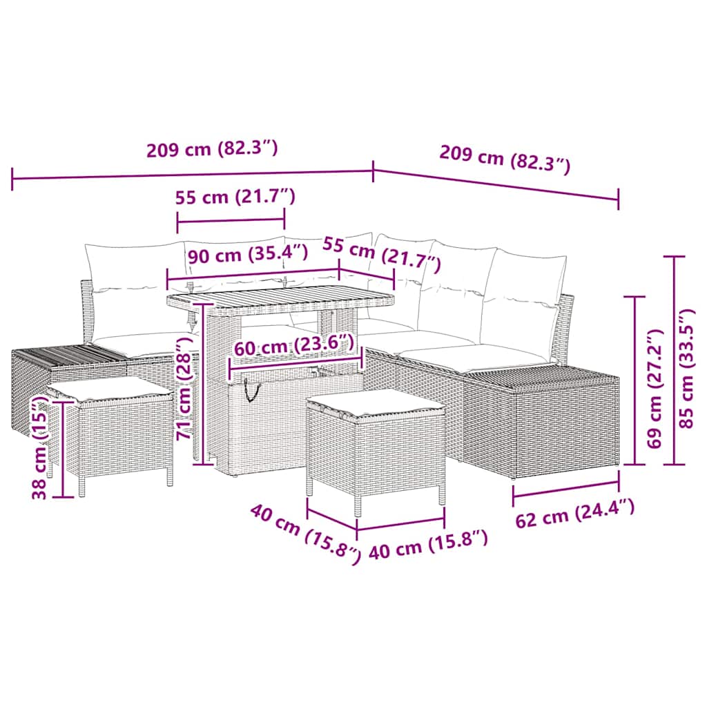 Trädgårdsoffset med kudde 8 pcs Svart Poly rattan