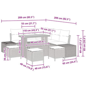 Trädgårdsoffset med kudde 9 pcs Svart konstrotting