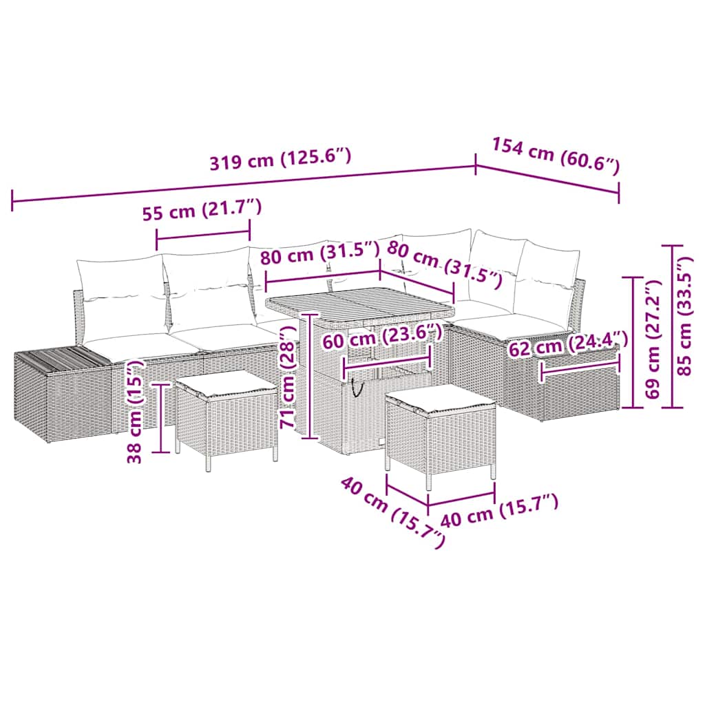 Trädgårdsoffset med kudde 9 pcs Svart konstrotting