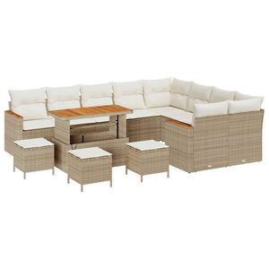 Trädgårdsoffset med kudde 13 pcs Beige Poly rattan