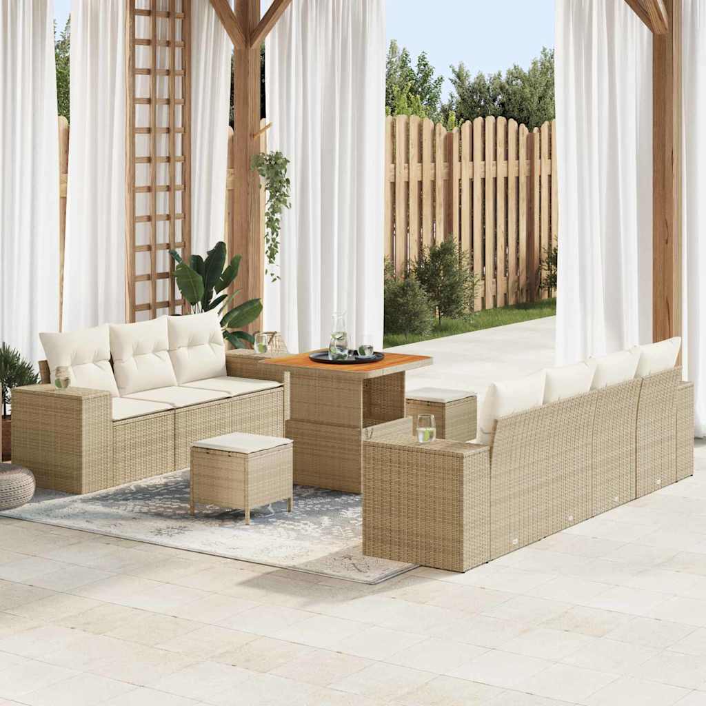 Trädgårdsoffset 10 pcs Beige och gräddfärgad Poly Rattan