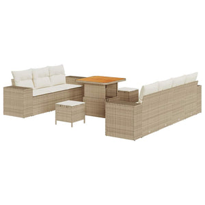 Trädgårdsoffset 10 pcs Beige och gräddfärgad Poly Rattan