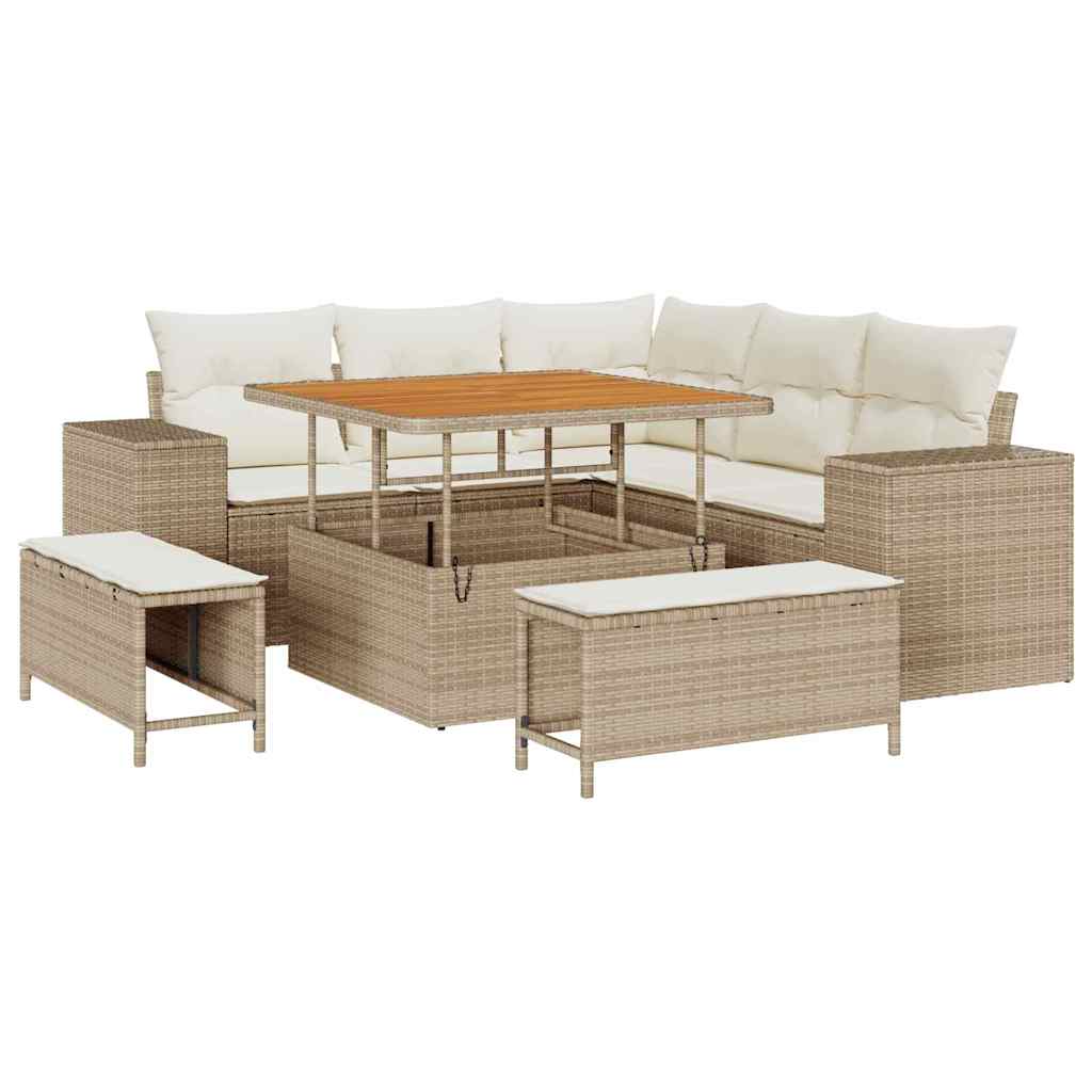 Trädgårdsoffset med kudde med kudde 8 pcs Beige och gräddfärgad