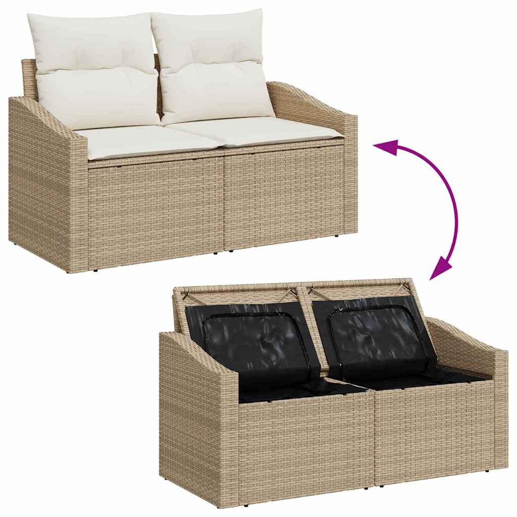Trädgårdsoffset med kudde med lagring 13 pcs Beige Poly rattan