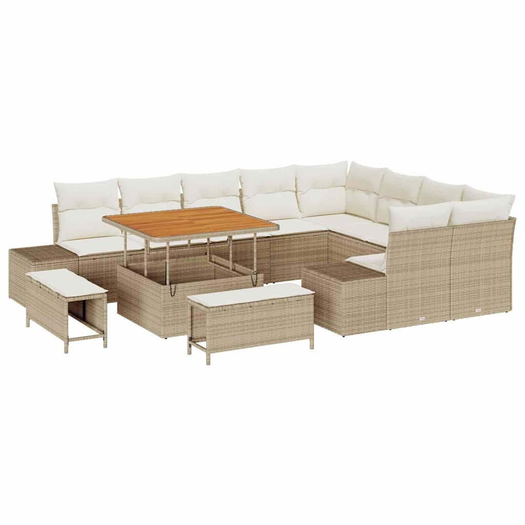 Trädgårdsoffset med kudde med lagring 12 pcs Beige Poly rattan
