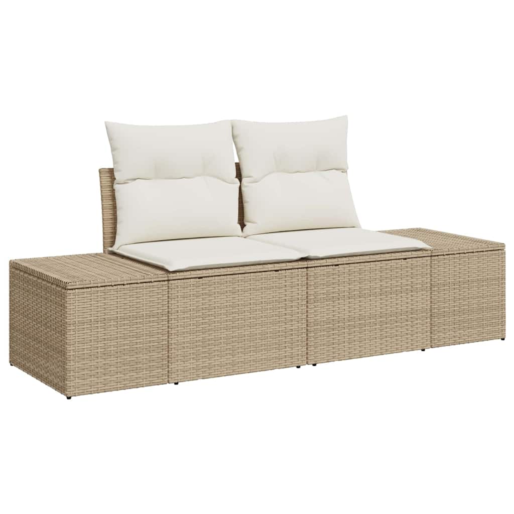 Trädgårdsoffset med kudde med lagring 12 pcs Beige Poly rattan