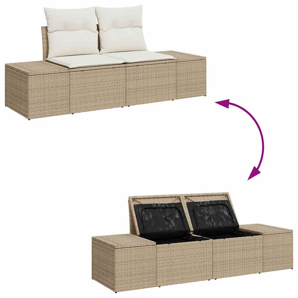 Trädgårdsoffset med kudde med lagring 12 pcs Beige Poly rattan