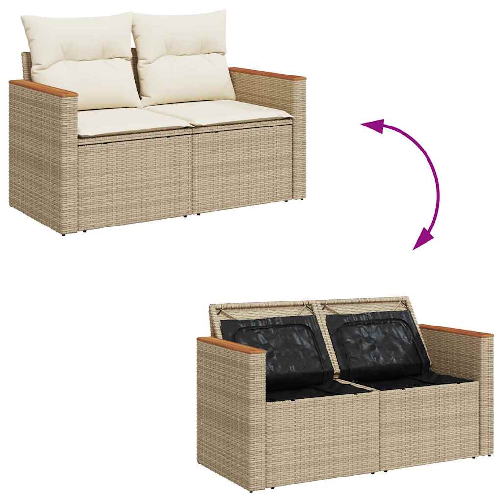 Trädgårdsoffset med kudde med lagring Beige Poly rattan
