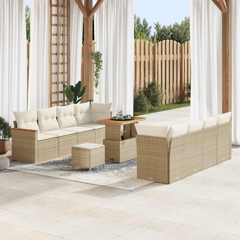 Trädgårdsoffset med kudde 11 pcs Beige Poly rattan