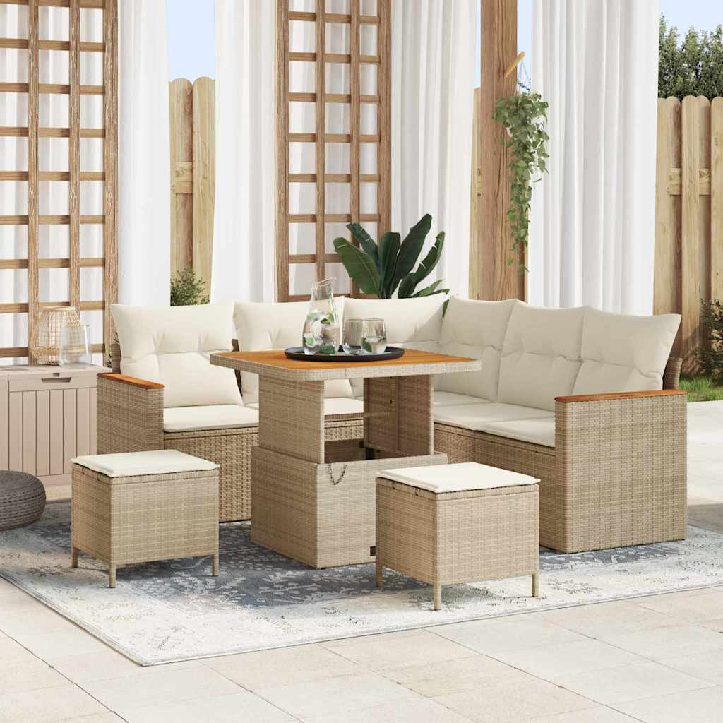 Trädgårdsoffset med kudde 8 pcs Beige Poly rattan