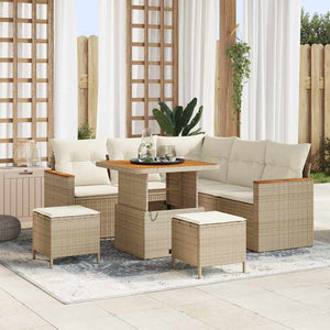 Trädgårdsoffset med kudde 8 pcs Beige Poly rattan