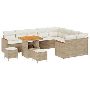Trädgårdsoffset med kudde med lagring 12 pcs Beige Poly Rattan