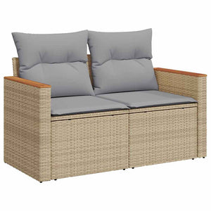 Trädgårdsoffset med kudde med lagring 12 pcs Beige Poly Rattan