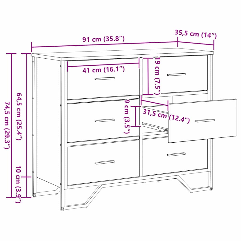 Kommode med låda med lagring 2 pcs Svart Ek 91 x 35,5 x 74,5 cm