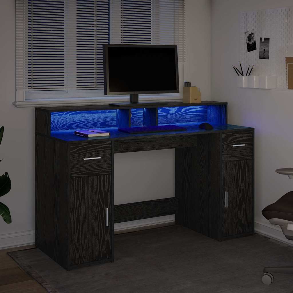 Skrivbord med låda Svart ek 140 x 55 x 91 cm Konstruerat trä