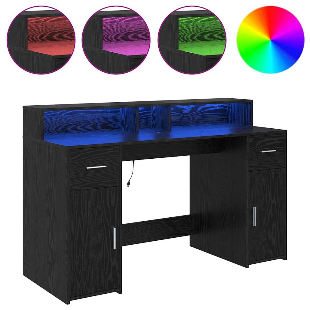 Skrivbord med låda Svart ek 140 x 55 x 91 cm Konstruerat trä