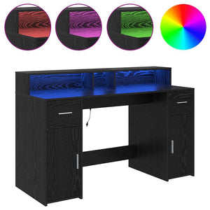 Skrivbord med låda Svart ek 140 x 55 x 91 cm Konstruerat trä