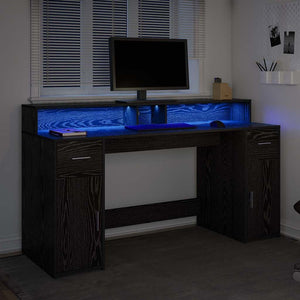 Skrivbord med låda Svart ek 160 x 55 x 91 cm Konstruerat trä