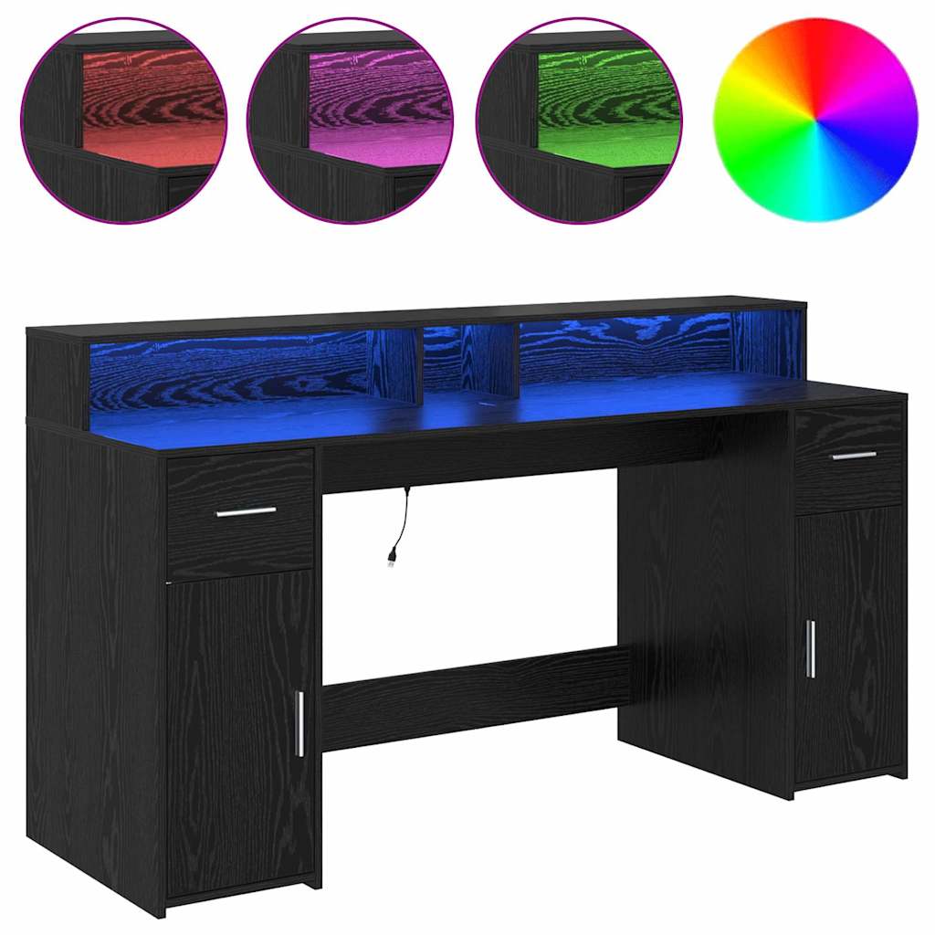 Skrivbord med låda Svart ek 160 x 55 x 91 cm Konstruerat trä