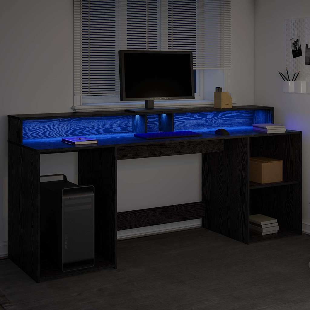 Skrivbord med låda Svart ek 200 x 55 x 91 cm Konstruerat trä