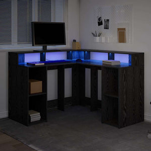 Skrivbord med hylla Svart Ek 130 x 130 x 91 cm Konstruerat trä