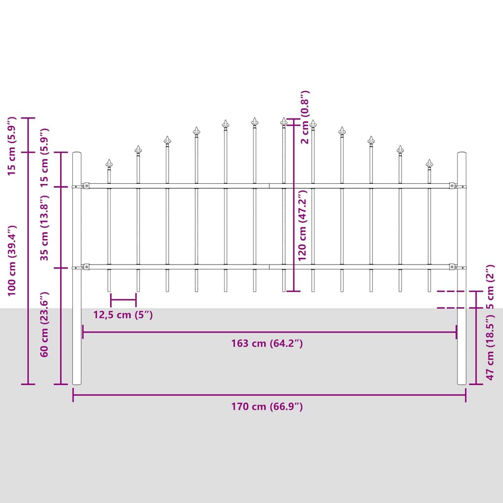 Trädgårdsstängsel 7 pcs Grå 170 x 140 cm Pulverlackerat stål
