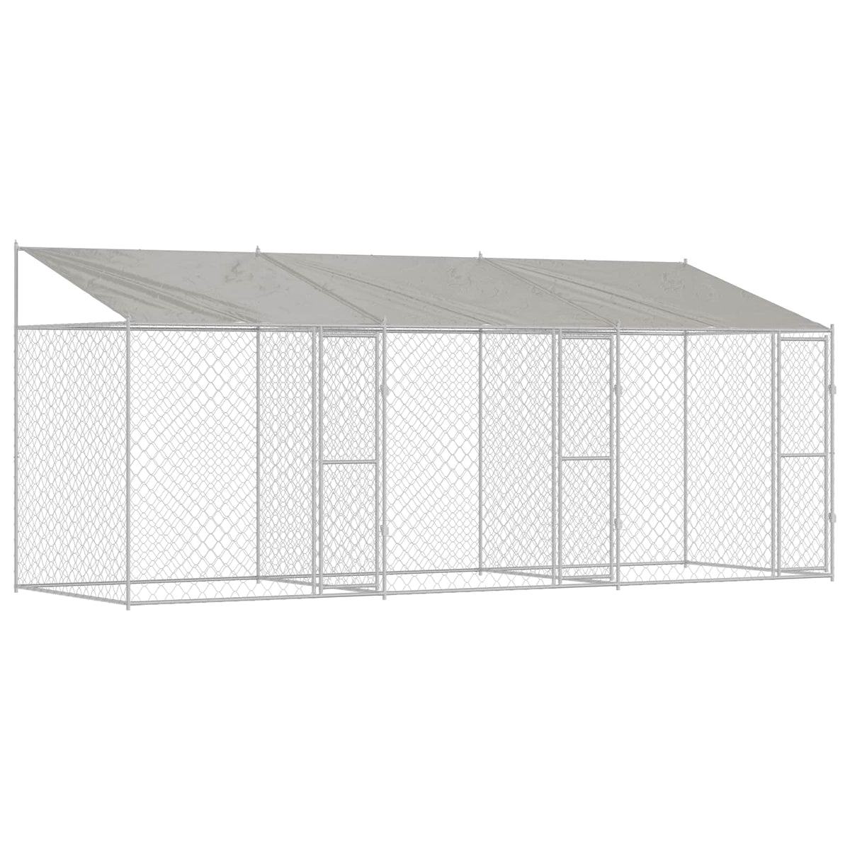 Hundbur med tak Silver 600 x 200 x 256 cm Stål och PE