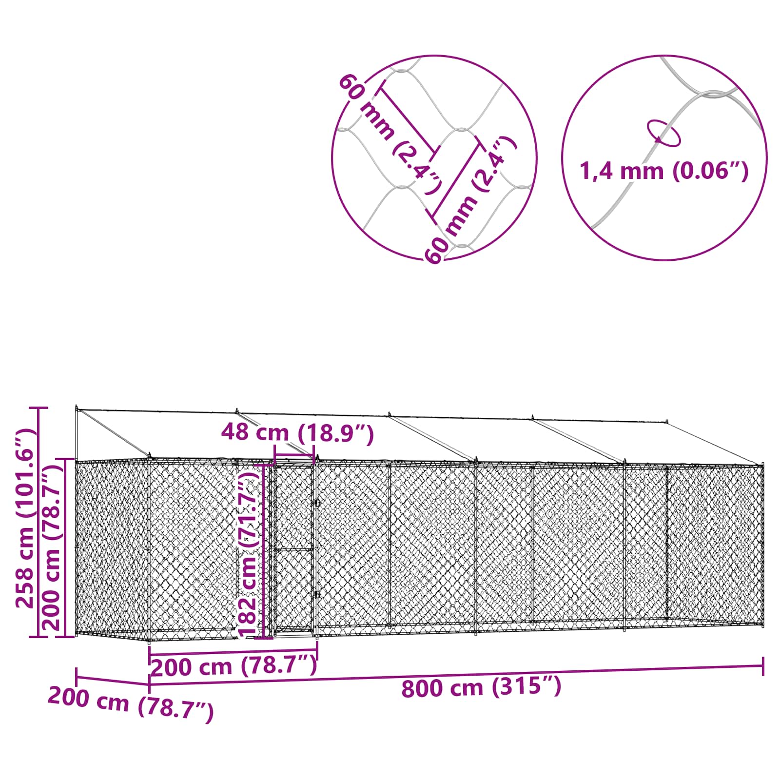Hundbur 4 pcs Silver 800 x 200 x 258 cm Stål och PE