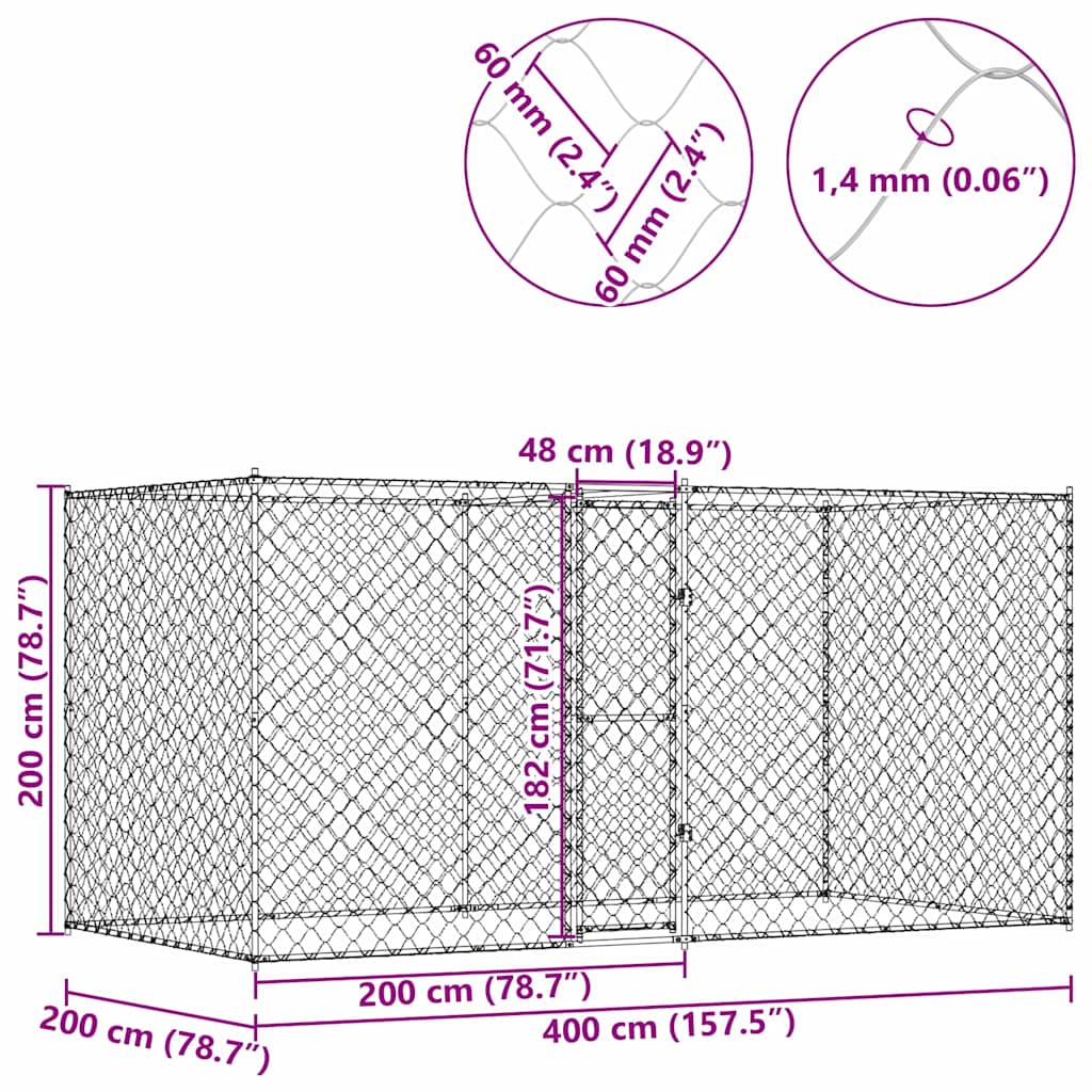Hundbur 2 pcs Silver 400 x 200 x 200 cm Stål och PE