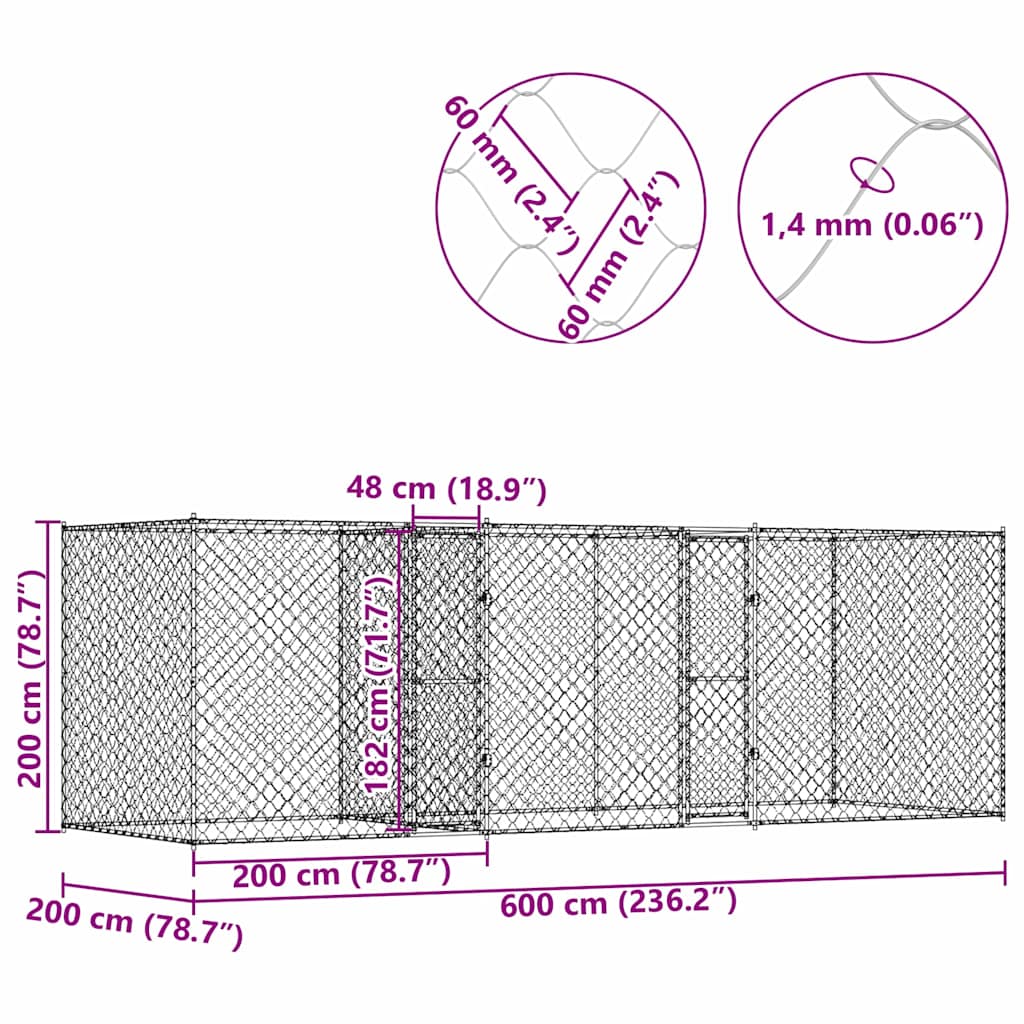 Hundbur 3 pcs Silver 600 x 200 x 200 cm Stål och PE
