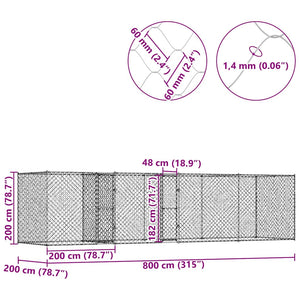 Hundbur 4 pcs Silver 800 x 200 x 200 cm Stål och PE