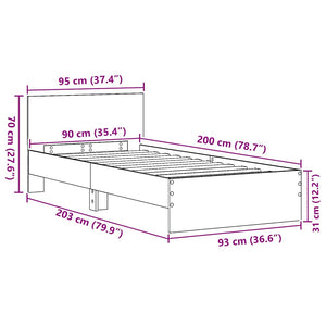 Sängram med huvudgavel Gammalt trä 90 x 200 cm Konstruerat trä