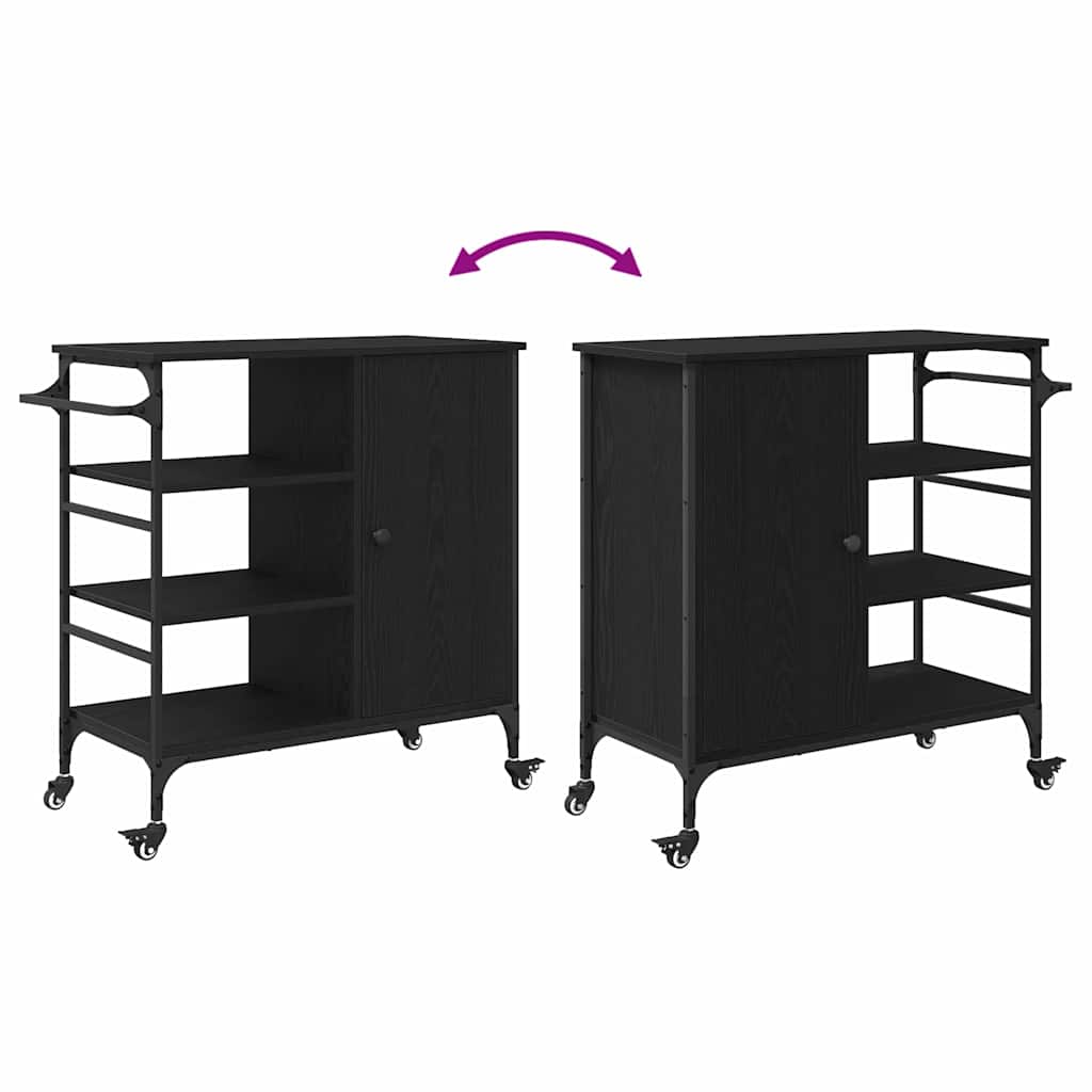 Köksvagn Svart Ek 87.5 x 39 x 84.5 cm Konstruerat trä