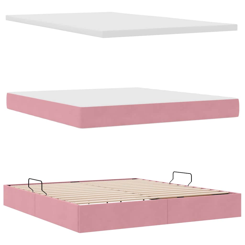 Förvaringssäng med madrass med madrass Rosa 180 x 200 cm Sammet