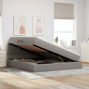 Förvaringssäng med madrass Taupe 180 x 200 cm Konstruerat trä