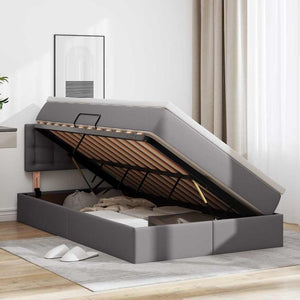 Förvaringssäng med LED med madrass Grå 120 x 200 cm Konstläder