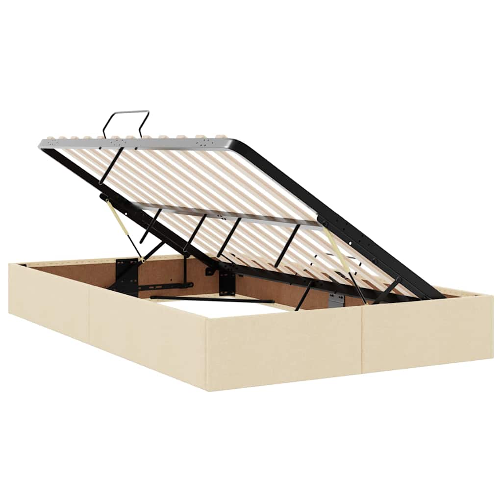Förvaringssäng med LED med madrass Kräm 120 x 200 cm Polyester